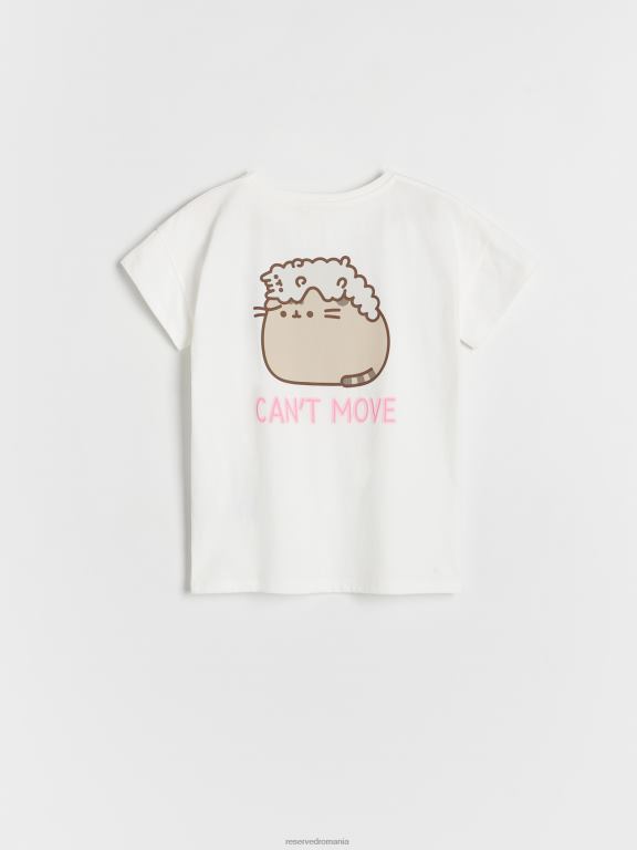 cremă Reserved fetelor îmbrăcăminte tricou cu imprimeu pusheen 648HZ1873
