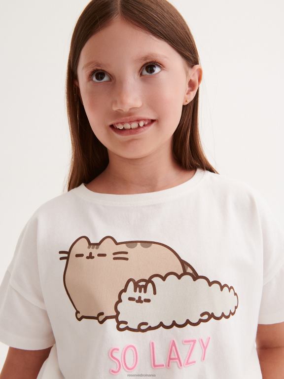 cremă Reserved fetelor îmbrăcăminte tricou cu imprimeu pusheen 648HZ1873