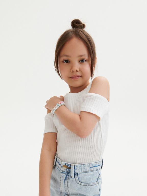 cremă Reserved fetelor îmbrăcăminte tricou cu umeri reci 648HZ1897