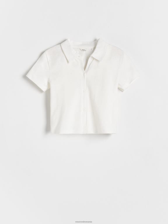 cremă Reserved fetelor îmbrăcăminte tricou din amestec de in 648HZ1841