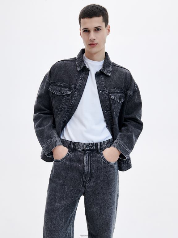 gri Reserved bărbați îmbrăcăminte blugi largi cu efect de spalare 648HZ1584