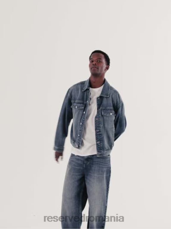 gri deschis Reserved bărbați îmbrăcăminte blugi largi cu efect de spalare 648HZ1551