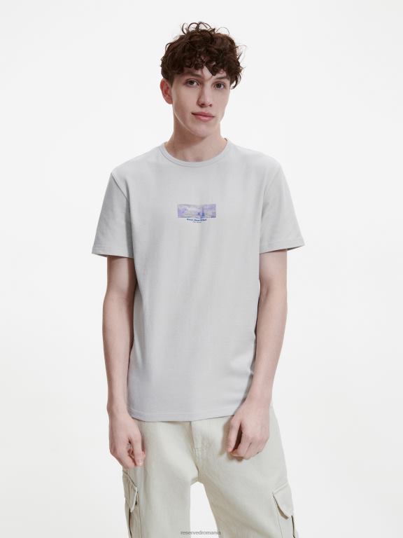 gri deschis Reserved bărbați îmbrăcăminte tricou la modă cu imprimeu cu fit regulat 648HZ1274