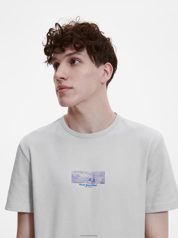 gri deschis Reserved bărbați îmbrăcăminte tricou la modă cu imprimeu cu fit regulat 648HZ1274