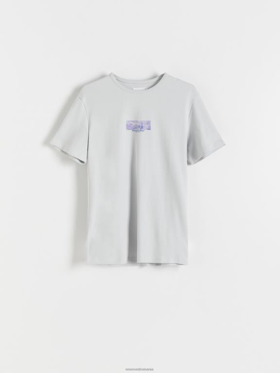 gri deschis Reserved bărbați îmbrăcăminte tricou la modă cu imprimeu cu fit regulat 648HZ1274