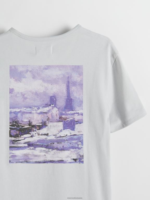 gri deschis Reserved bărbați îmbrăcăminte tricou la modă cu imprimeu cu fit regulat 648HZ1274