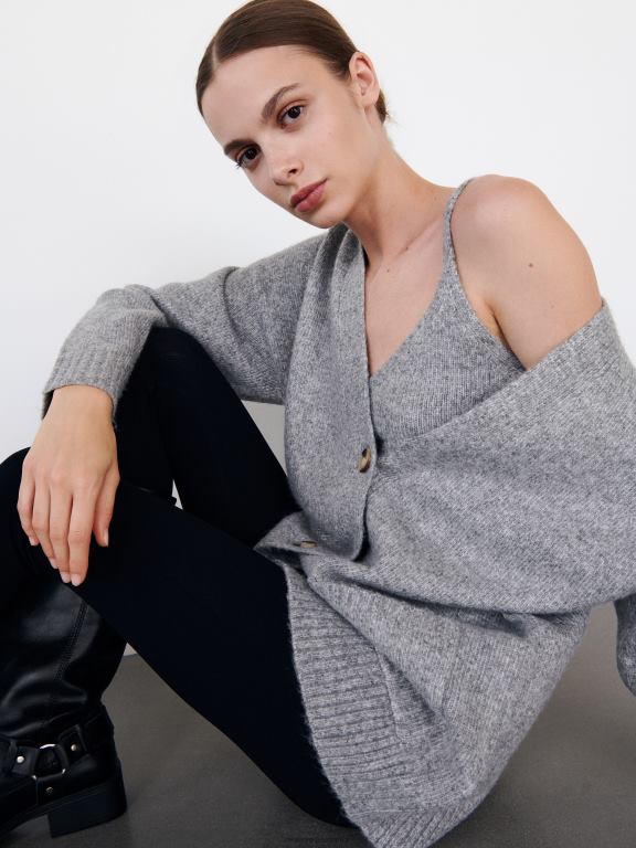 gri deschis Reserved femei îmbrăcăminte cardigan cu buzunare 648HZ924