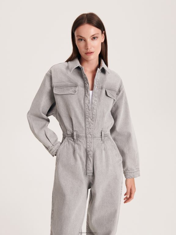 gri deschis Reserved femei îmbrăcăminte salopetă din denim cu adunare 648HZ223