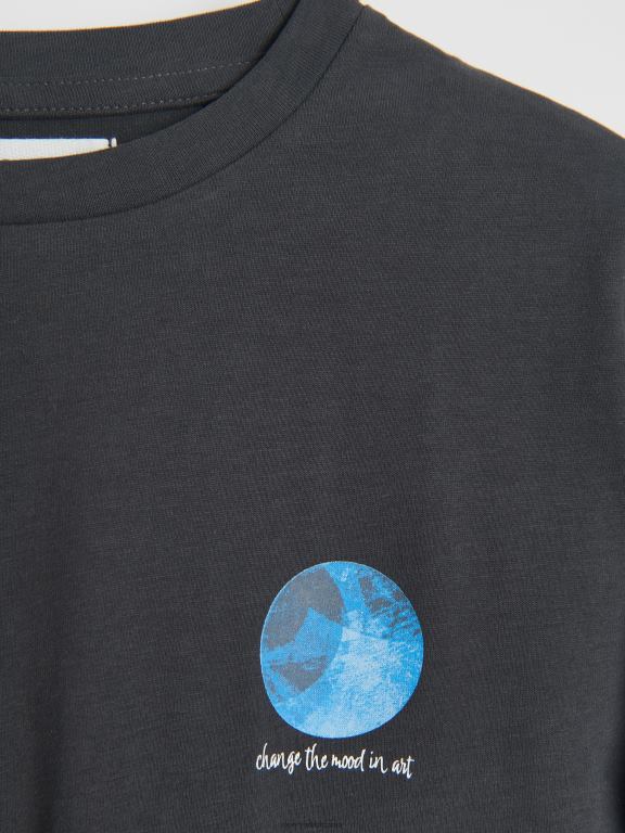 gri inchis Reserved băieți îmbrăcăminte tricou supradimensionat cu imprimeu 648HZ2048