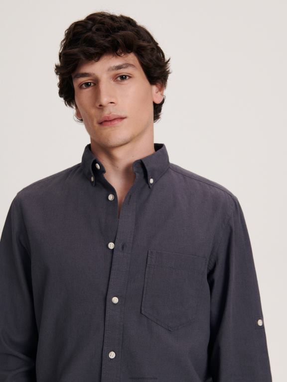 gri inchis Reserved bărbați îmbrăcăminte cămașă bogată în in cu potrivire regulată 648HZ1386