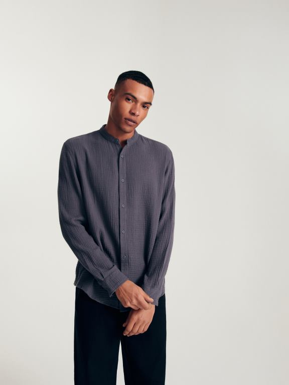 gri inchis Reserved bărbați îmbrăcăminte cămașă cu potrivire obișnuită 648HZ1387