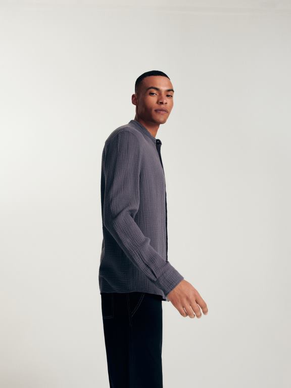 gri inchis Reserved bărbați îmbrăcăminte cămașă cu potrivire obișnuită 648HZ1387