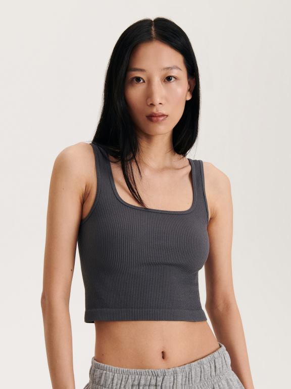 gri inchis Reserved femei îmbrăcăminte crop top tricot în coastă 648HZ506