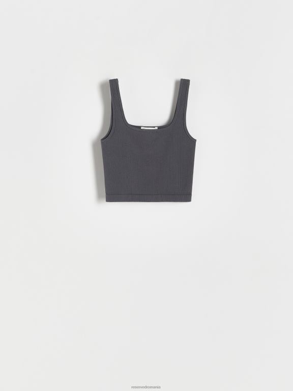 gri inchis Reserved femei îmbrăcăminte crop top tricot în coastă 648HZ506