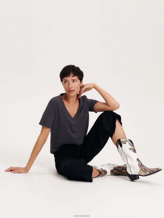 gri inchis Reserved femei îmbrăcăminte tricou cu potrivire regulata 648HZ409