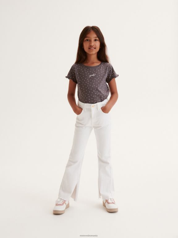 gri inchis Reserved fetelor îmbrăcăminte tricou cu model cu detaliu de broderie 648HZ1904