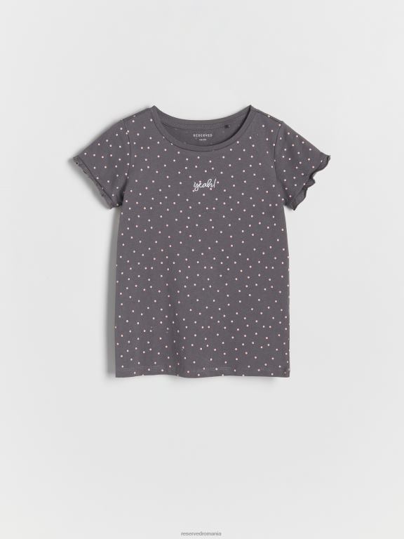 gri inchis Reserved fetelor îmbrăcăminte tricou cu model cu detaliu de broderie 648HZ1904