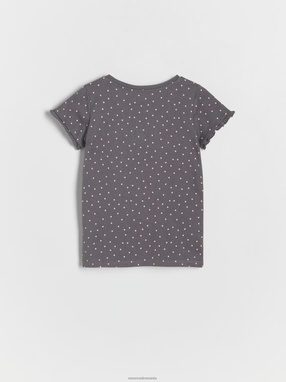 gri inchis Reserved fetelor îmbrăcăminte tricou cu model cu detaliu de broderie 648HZ1904