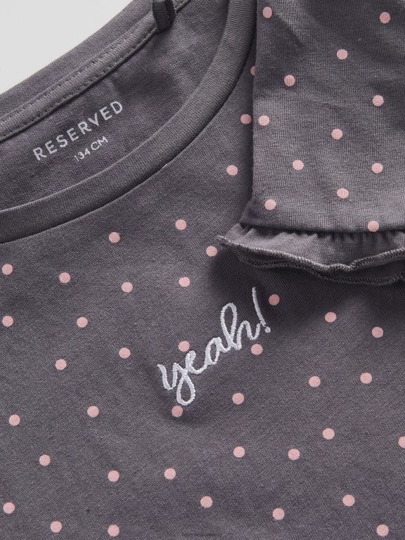 gri inchis Reserved fetelor îmbrăcăminte tricou cu model cu detaliu de broderie 648HZ1904