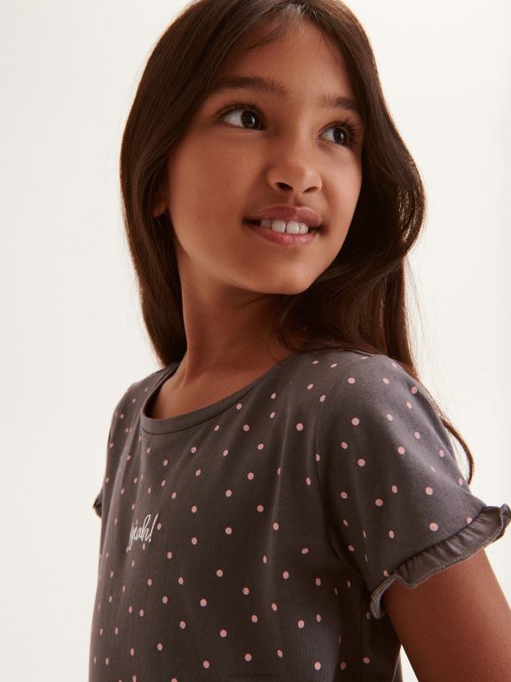 gri inchis Reserved fetelor îmbrăcăminte tricou cu model cu detaliu de broderie 648HZ1904