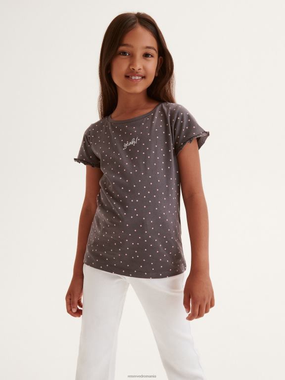 gri inchis Reserved fetelor îmbrăcăminte tricou cu model cu detaliu de broderie 648HZ1904