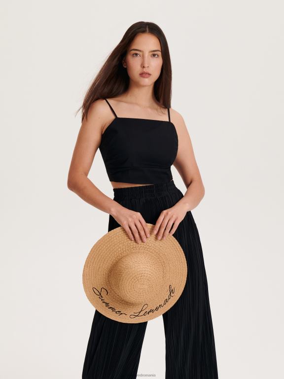 grâu Reserved femei accesorii pălărie împletită cu slogan 648HZ1011