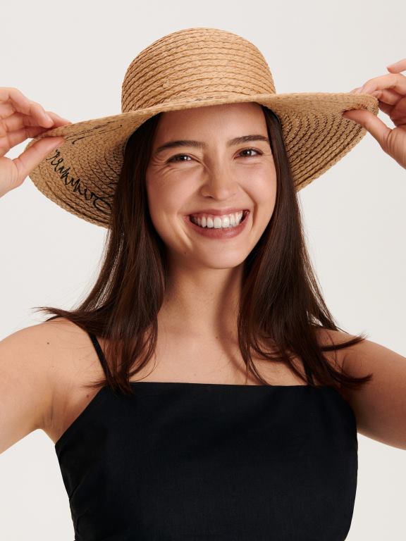 grâu Reserved femei accesorii pălărie împletită cu slogan 648HZ1011