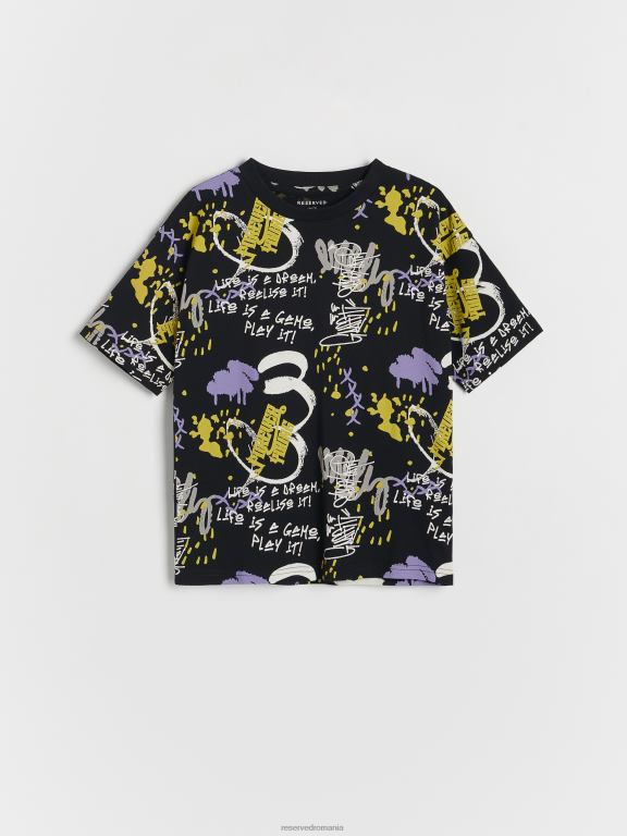 negru Reserved băieți îmbrăcăminte tricou cu imprimeu 648HZ2028
