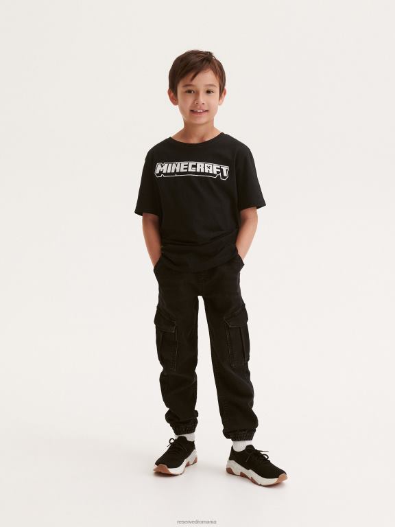 negru Reserved băieți îmbrăcăminte tricou supradimensionat minecraft 648HZ2011