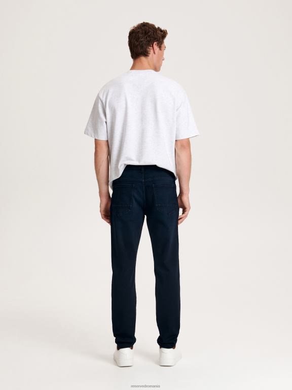 albastru oțel Reserved bărbați îmbrăcăminte blugi subțiri cu efect de spălare 648HZ1558