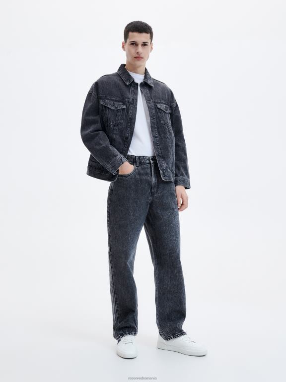 gri Reserved bărbați îmbrăcăminte blugi largi cu efect de spalare 648HZ1584