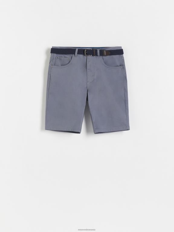 albastru oțel Reserved bărbați îmbrăcăminte pantaloni scurți de morcov obișnuiți cu curea 648HZ1457