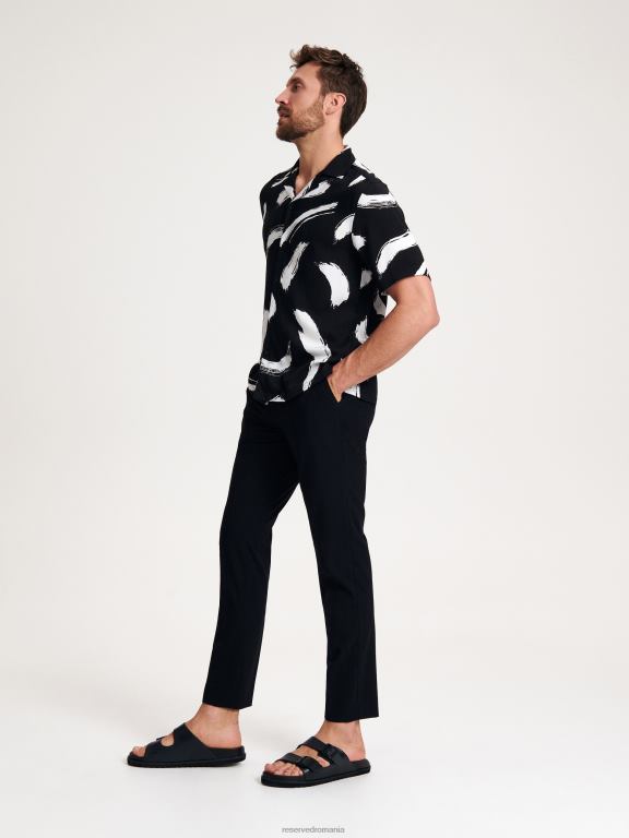 negru Reserved bărbați îmbrăcăminte pantaloni chino slim cu pliu presat 648HZ1506