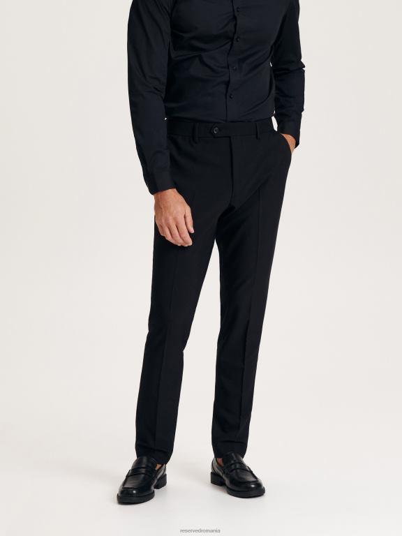negru Reserved bărbați îmbrăcăminte pantaloni slim cu pliu presat 648HZ1118