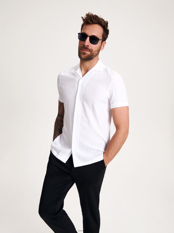 alb Reserved bărbați îmbrăcăminte cămașă din viscoză cu potrivire confortabilă 648HZ1400