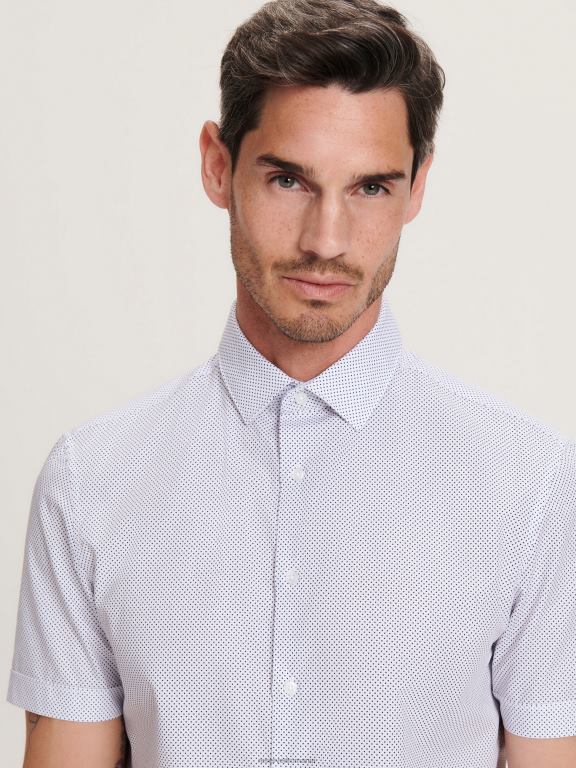 alb Reserved bărbați îmbrăcăminte cămașă slim fit cu model 648HZ1406