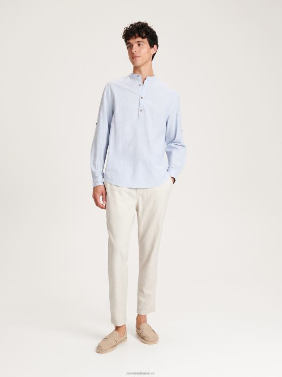 albastru deschis Reserved bărbați îmbrăcăminte cămașă cu combinație normală de in 648HZ1350