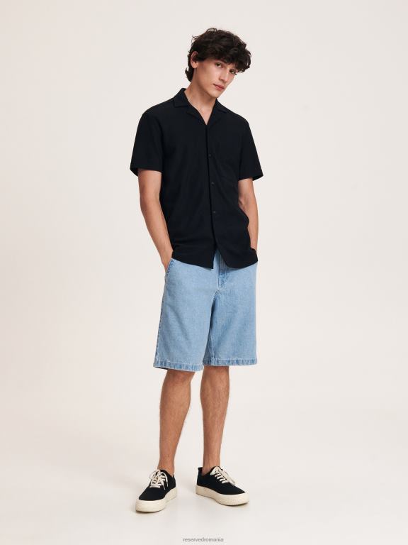 negru Reserved bărbați îmbrăcăminte cămașă supradimensionată 648HZ1373