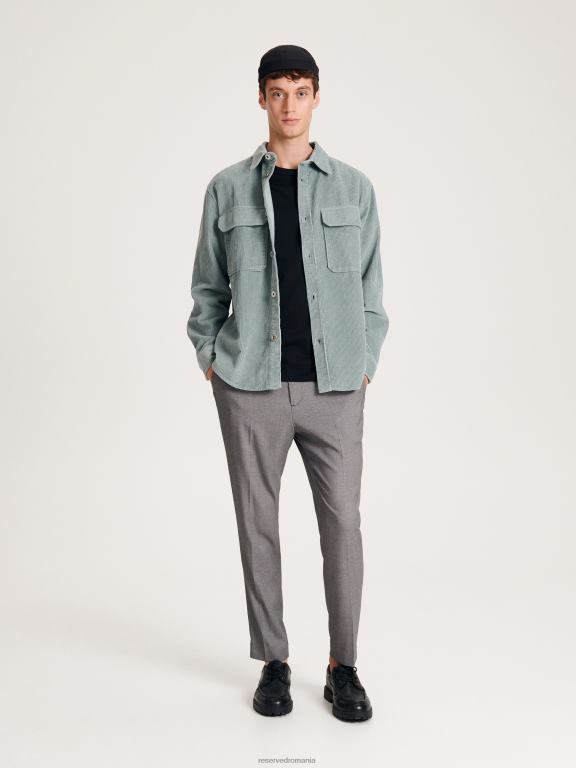 turcoaz deschis Reserved bărbați îmbrăcăminte cămașă din catifea 648HZ1372