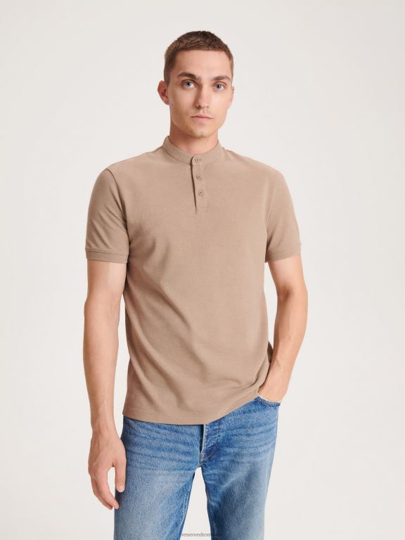 bej Reserved bărbați îmbrăcăminte tricou polo cu talie regulată, cu guler ridicat 648HZ1106