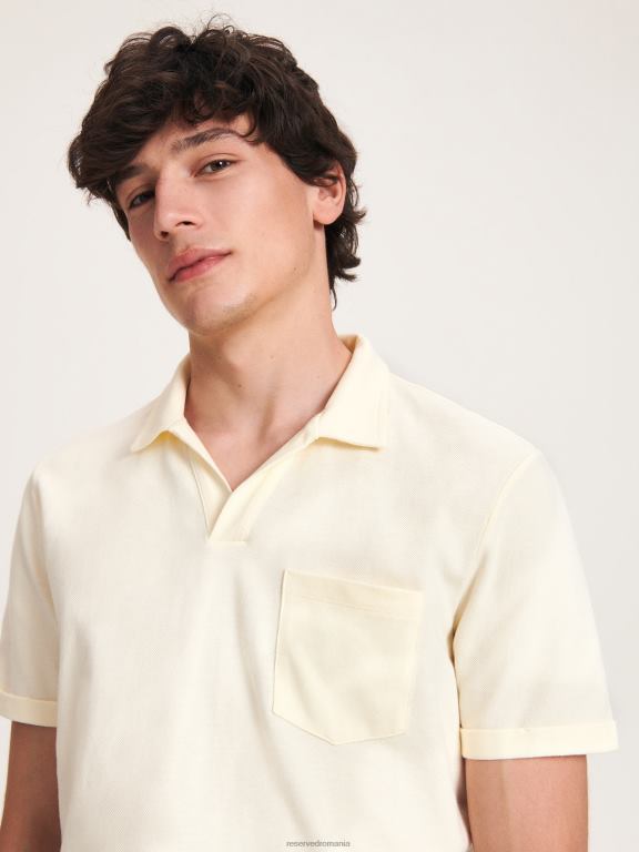 cremă Reserved bărbați îmbrăcăminte tricou polo cu talie regulată 648HZ1347