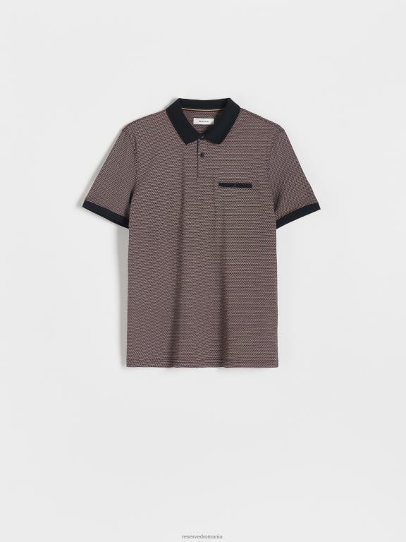 maro Reserved bărbați îmbrăcăminte Tricou polo cu croială normală, cu micro imprimeu 648HZ1109