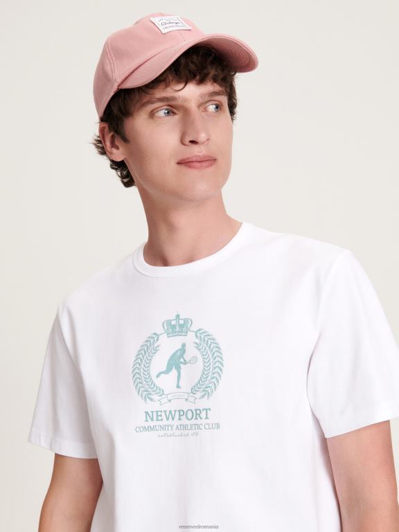 alb Reserved bărbați îmbrăcăminte tricou regulat cu imprimeu 648HZ1309