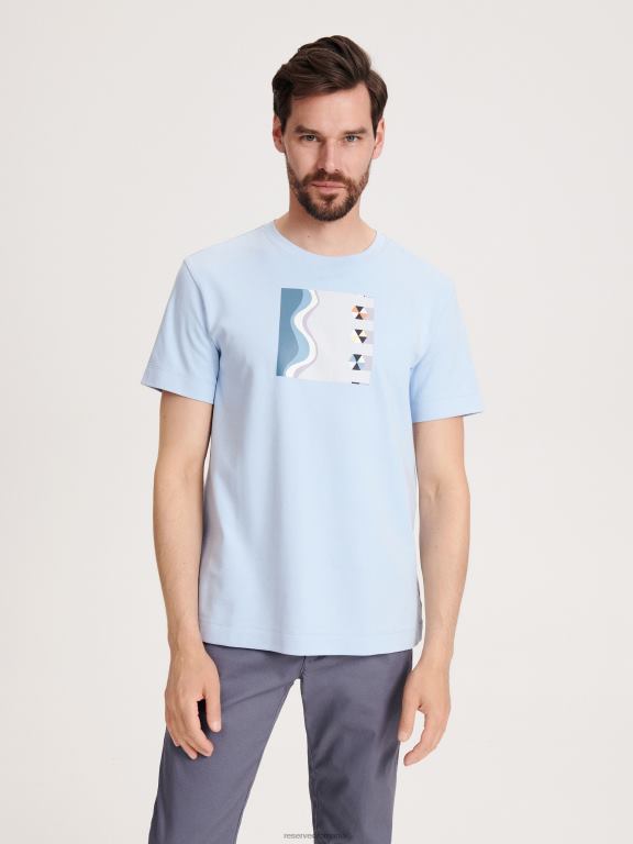 albastru deschis Reserved bărbați îmbrăcăminte tricou la modă cu imprimeu cu fit regulat 648HZ1276