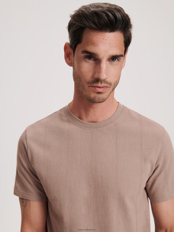 bej Reserved bărbați îmbrăcăminte stil de modă tricou cu potrivire obișnuită 648HZ1260