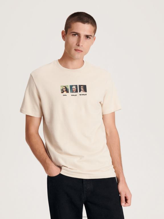 bej Reserved bărbați îmbrăcăminte tricou confortabil cu imprimeu regulat 648HZ1162