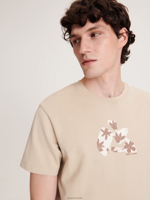 bej Reserved bărbați îmbrăcăminte tricou regulat cu imprimeu 648HZ1319