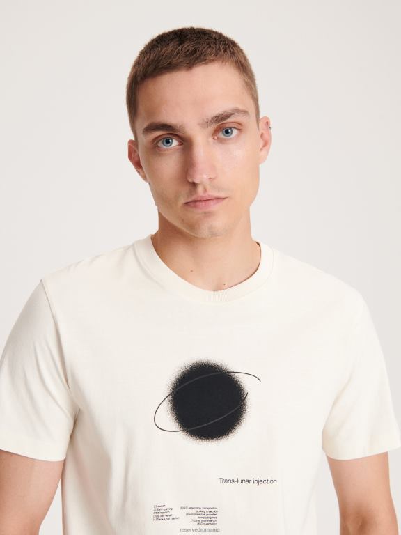 cremă Reserved bărbați îmbrăcăminte tricou nou regular cu imprimeu 648HZ1230