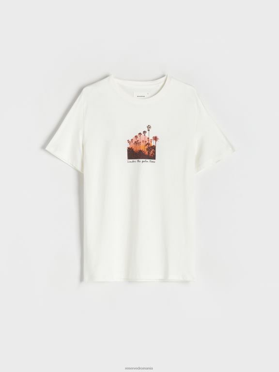 cremă Reserved bărbați îmbrăcăminte tricou nou regular cu imprimeu 648HZ1238