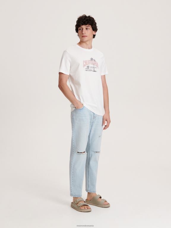 cremă Reserved bărbați îmbrăcăminte tricou nou regular cu imprimeu 648HZ1240